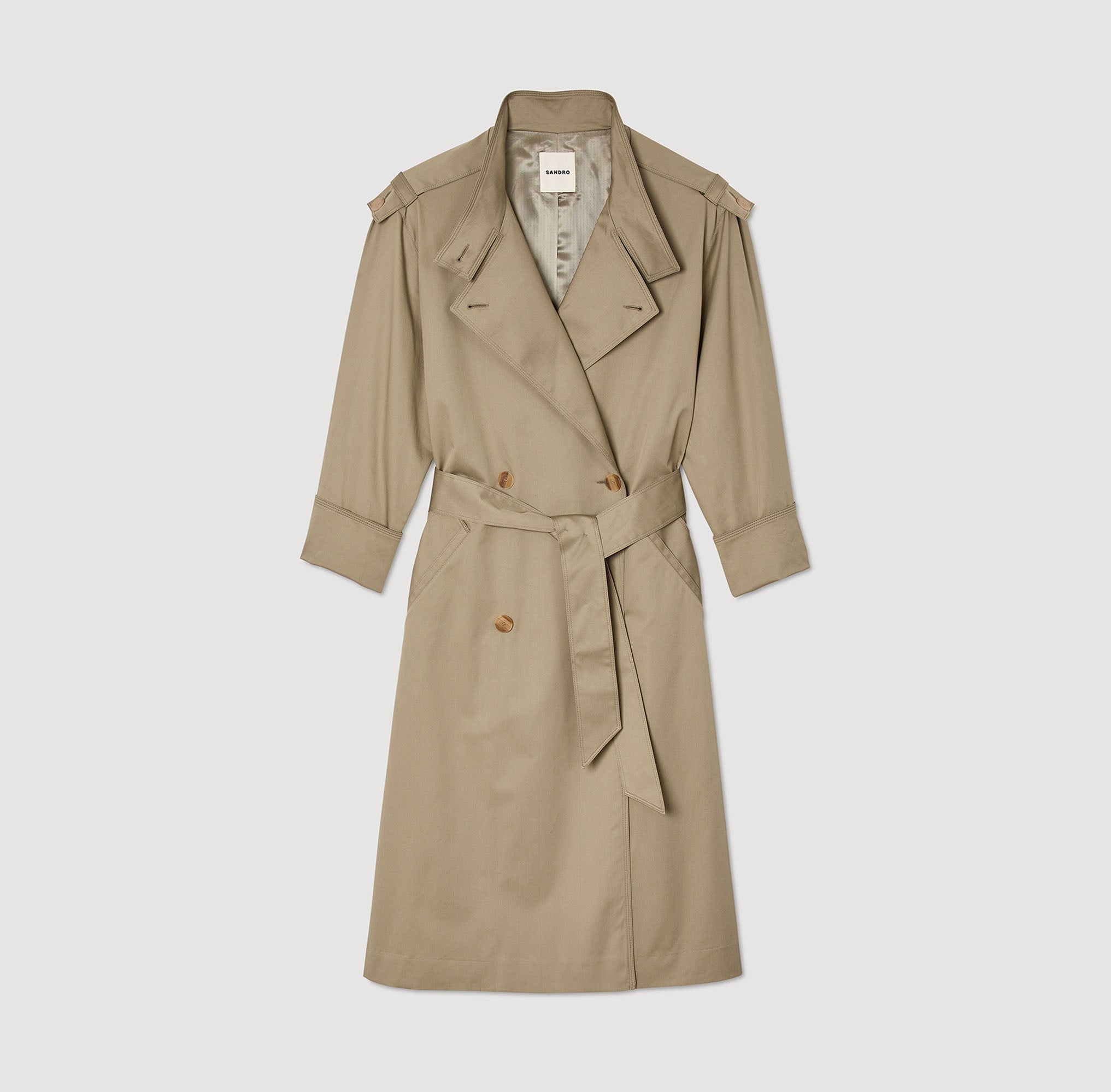 Pleated Trench Coat With Belt Olive Green
