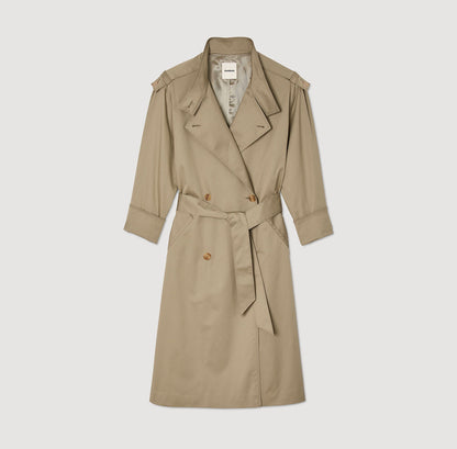 Pleated Trench Coat With Belt Olive Green