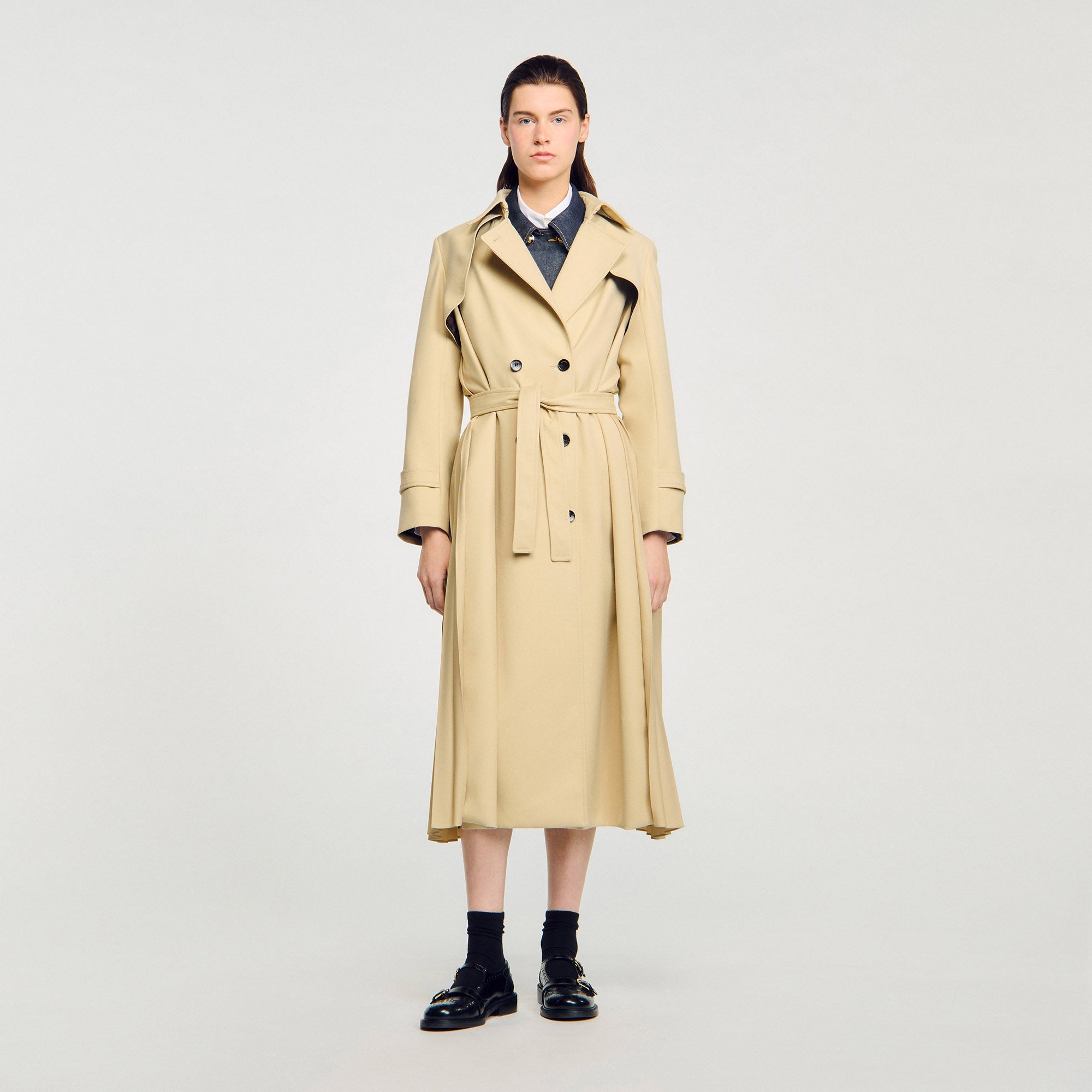 ハーリップトゥ belted dress trench coat キャメル M herlipto Belted Dress Trench Coat