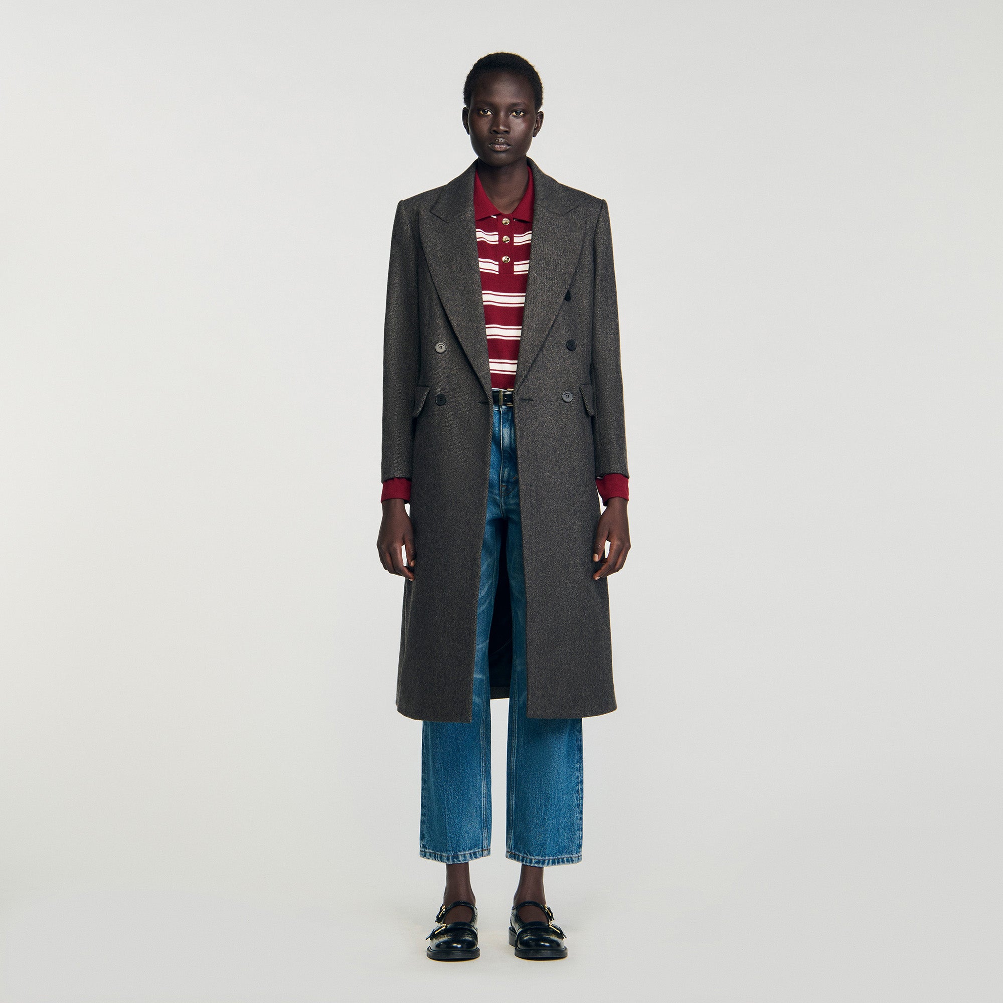 Aelis Fitted Double-Breasted Coat Dark Grey