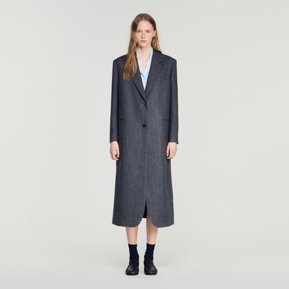 Evan Long Wool Coat With Rhinestones Dark Grey