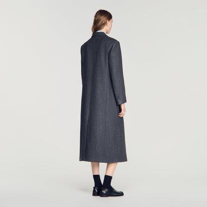 Evan Long Wool Coat With Rhinestones Dark Grey