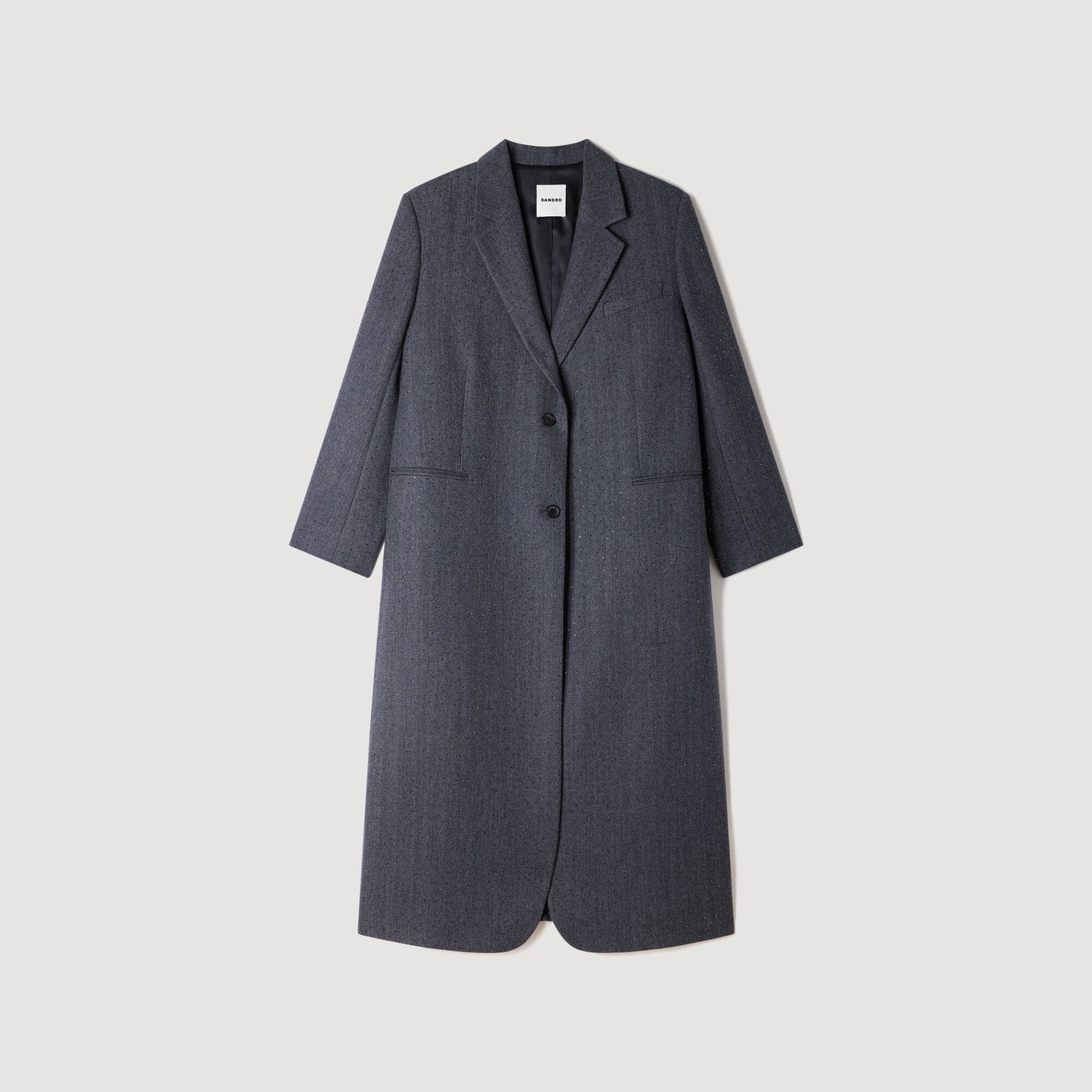 Evan Long Wool Coat With Rhinestones Dark Grey