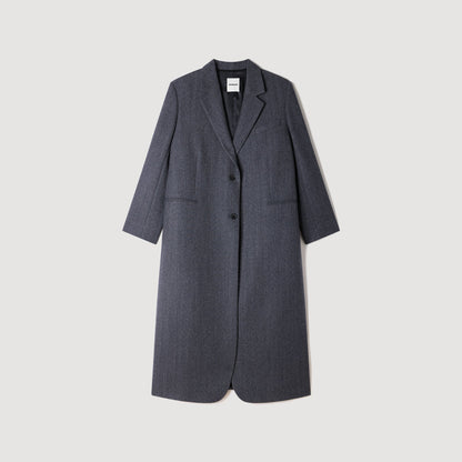 Evan Long Wool Coat With Rhinestones Dark Grey