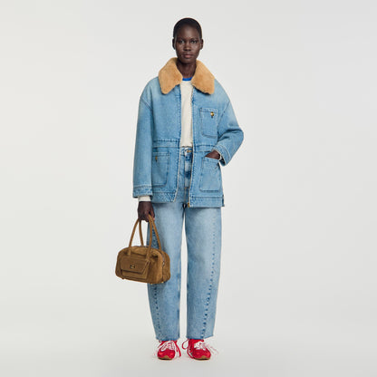 Cameron Denim coat with faux fur collar Blue Jean