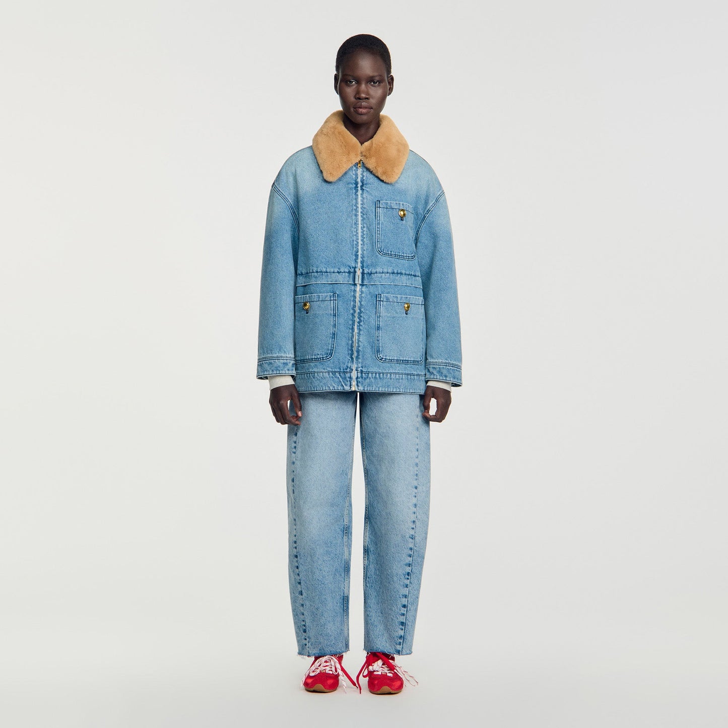 Cameron Denim coat with faux fur collar Blue Jean