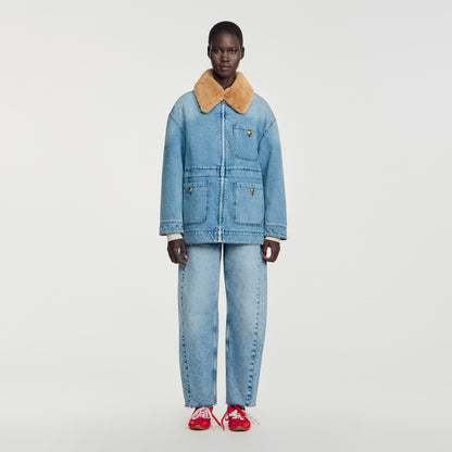 Cameron Denim coat with faux fur collar Blue Jean