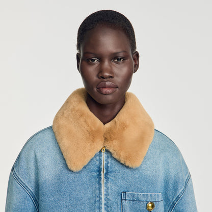 Cameron Denim coat with faux fur collar Blue Jean