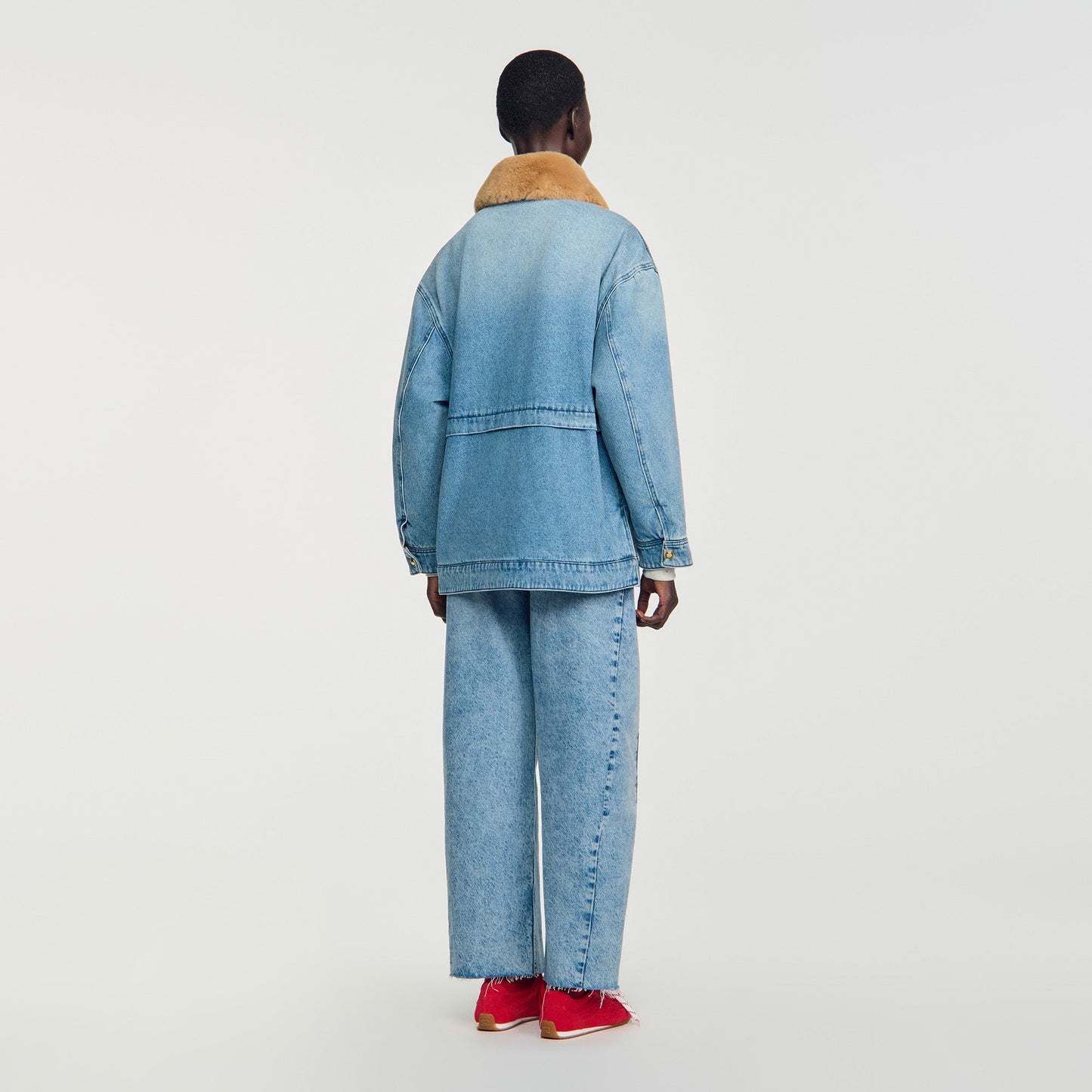Cameron Denim coat with faux fur collar Blue Jean