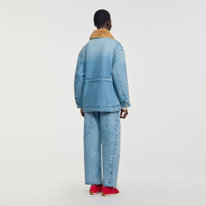 Cameron Denim coat with faux fur collar Blue Jean