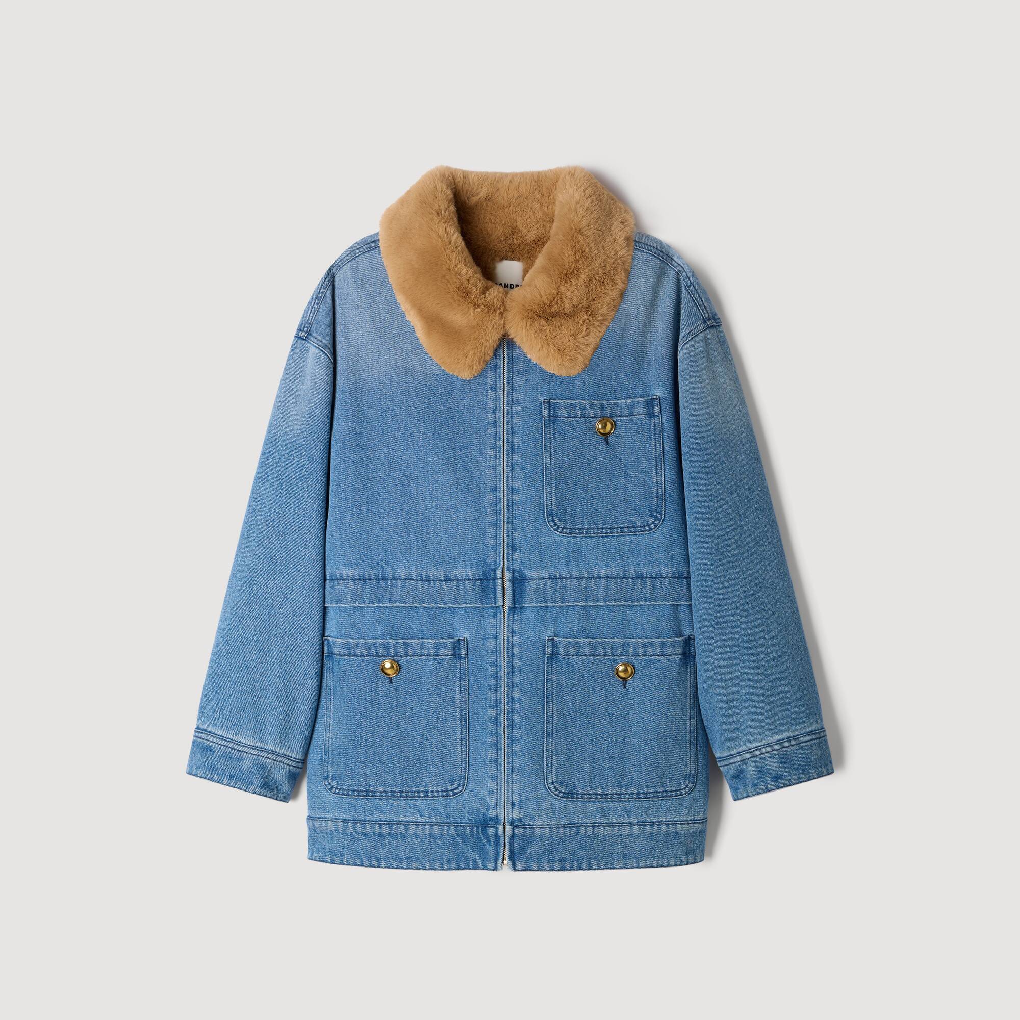 Cameron Denim coat with faux fur collar Blue Jean