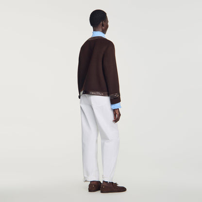 Greenwich Short coat with leather details Brown