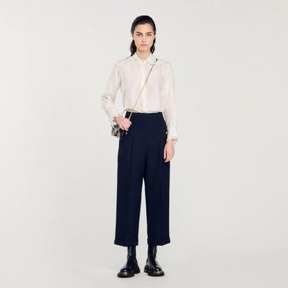 Wide-Leg Trousers Navy Blue