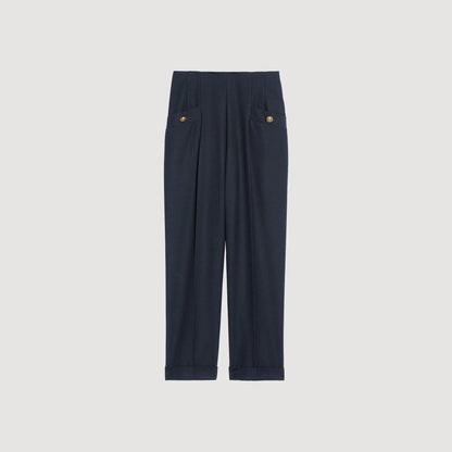 Wide-Leg Trousers Navy Blue