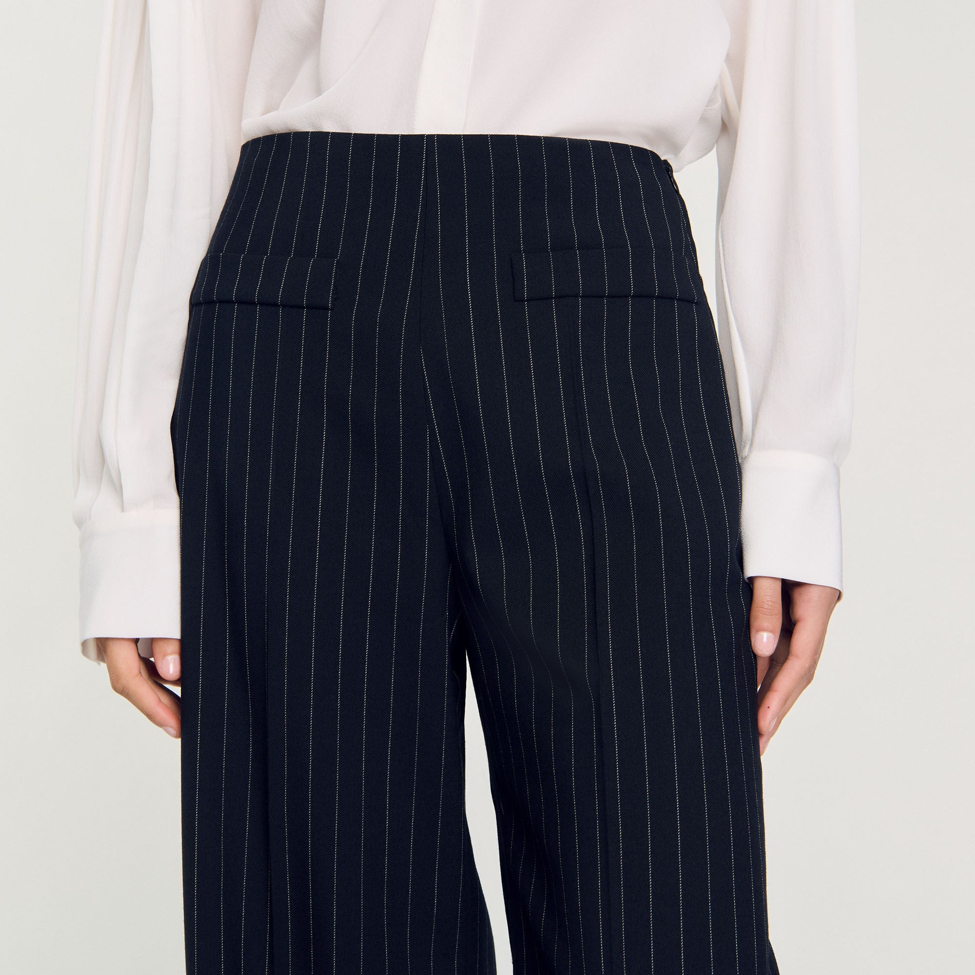 Chalk-Striped Straight-Leg Trousers Black