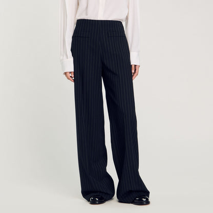 Chalk-Striped Straight-Leg Trousers Black