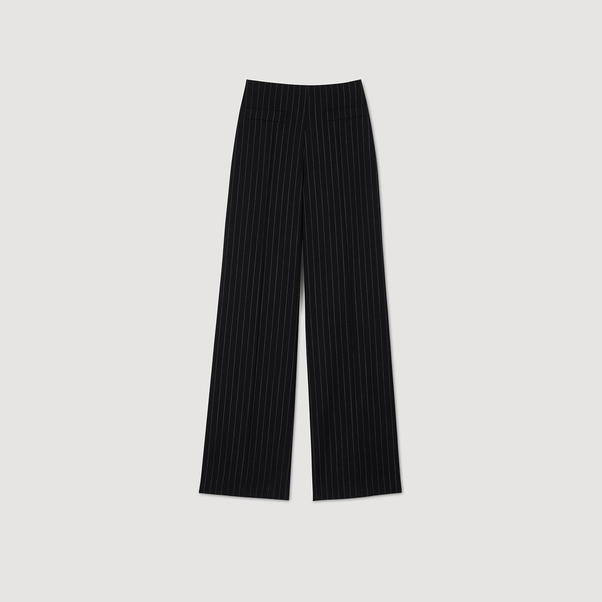 Chalk-Striped Straight-Leg Trousers Black