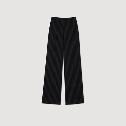 Chalk-Striped Straight-Leg Trousers Black