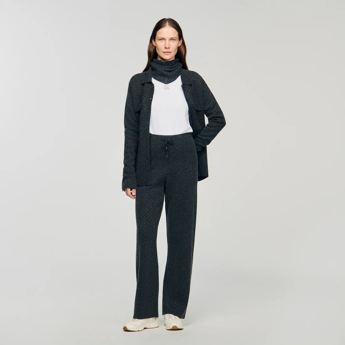 Vadim Knit Rhinestone-Covered Trousers Charcoal Grey