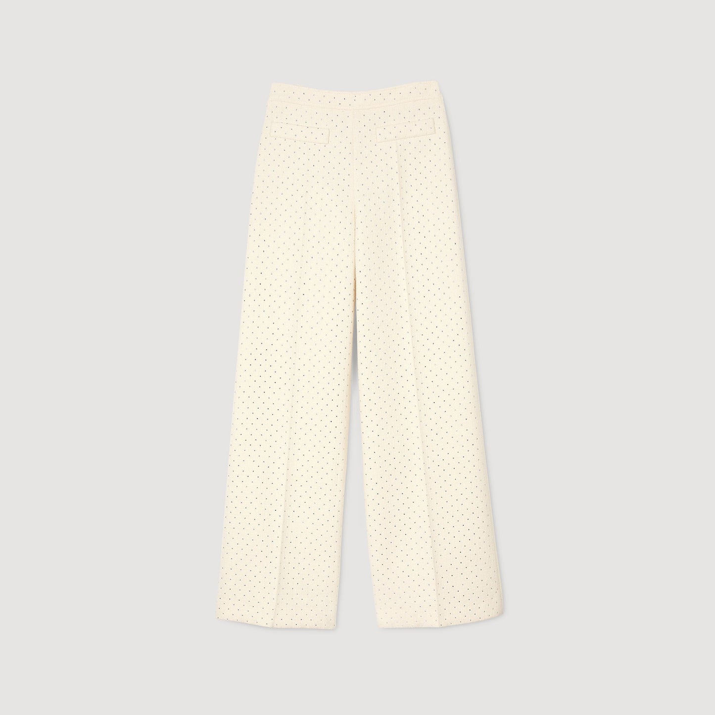 Tweed Rhinestone-Covered Trousers Ecru