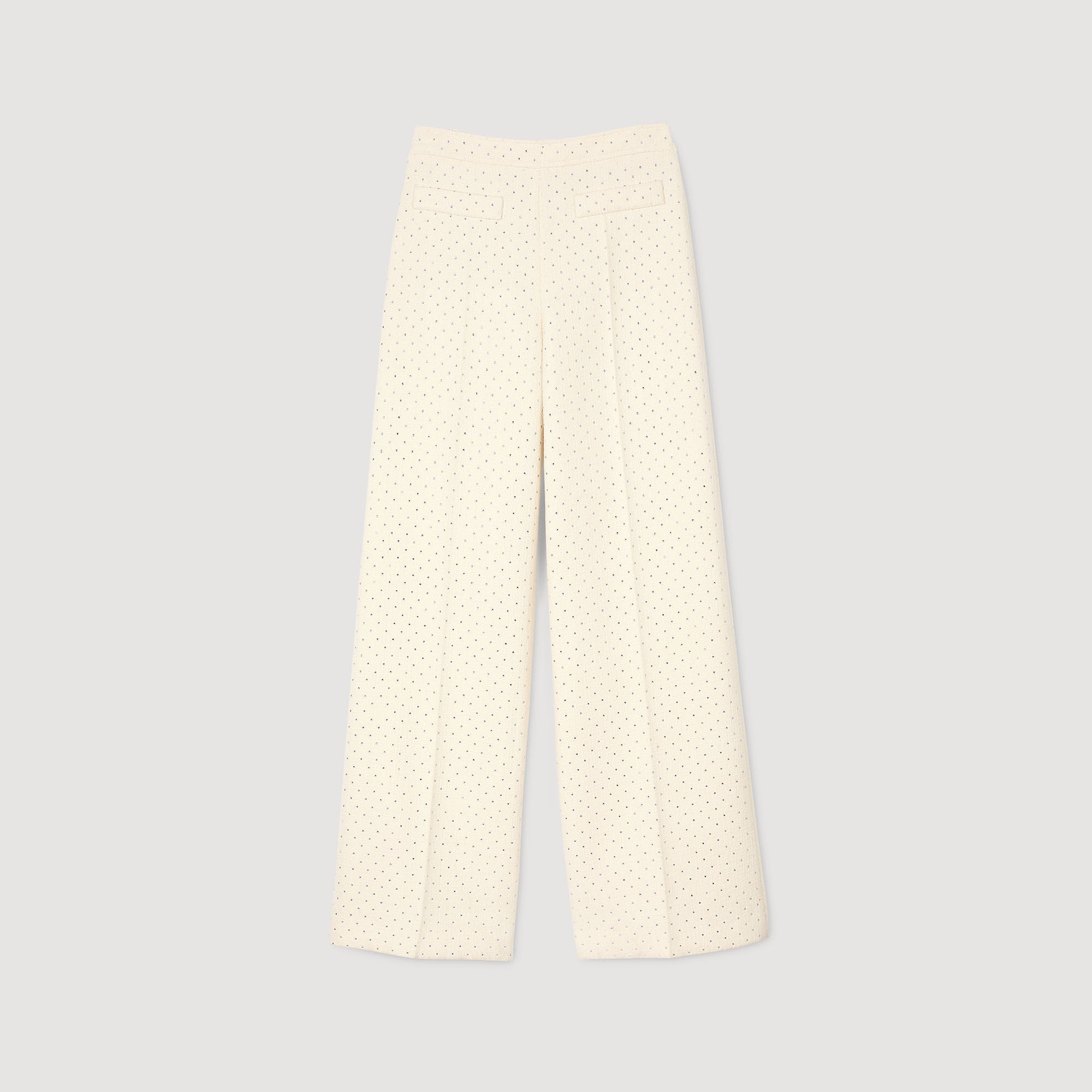 Tweed Rhinestone-Covered Trousers Ecru
