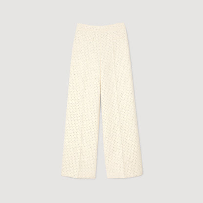 Tweed Rhinestone-Covered Trousers Ecru