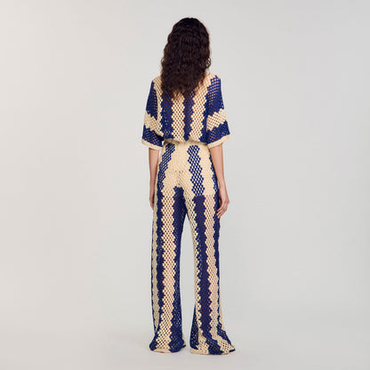 Palmier Two-Tone Open Weave Trousers Blue / Ecru