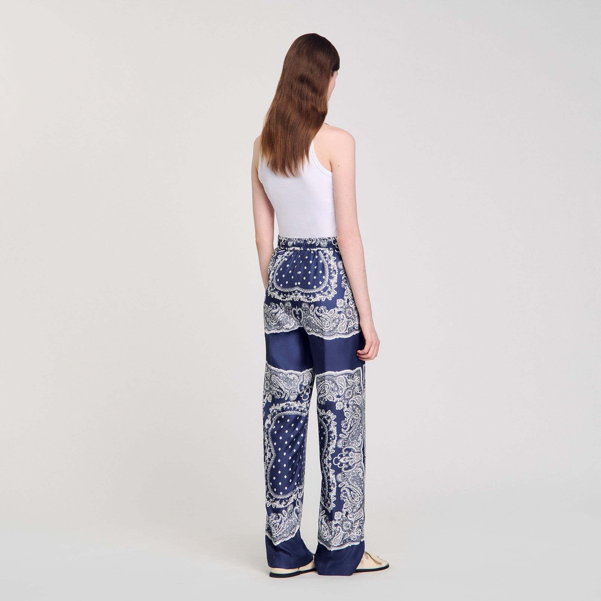 Orel Bandana-Print Floaty Trousers Blu / White