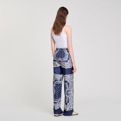 Orel Bandana-Print Floaty Trousers Blu / White