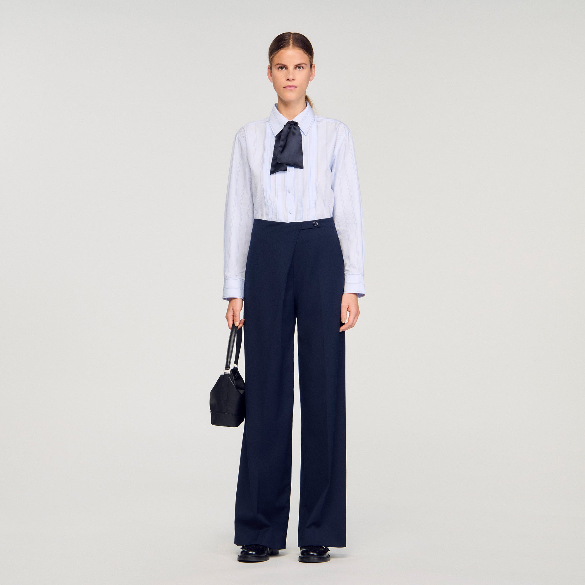 David Asymmetric Straight-Leg Trousers Navy Blue