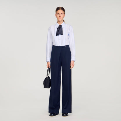 David Asymmetric Straight-Leg Trousers Navy Blue