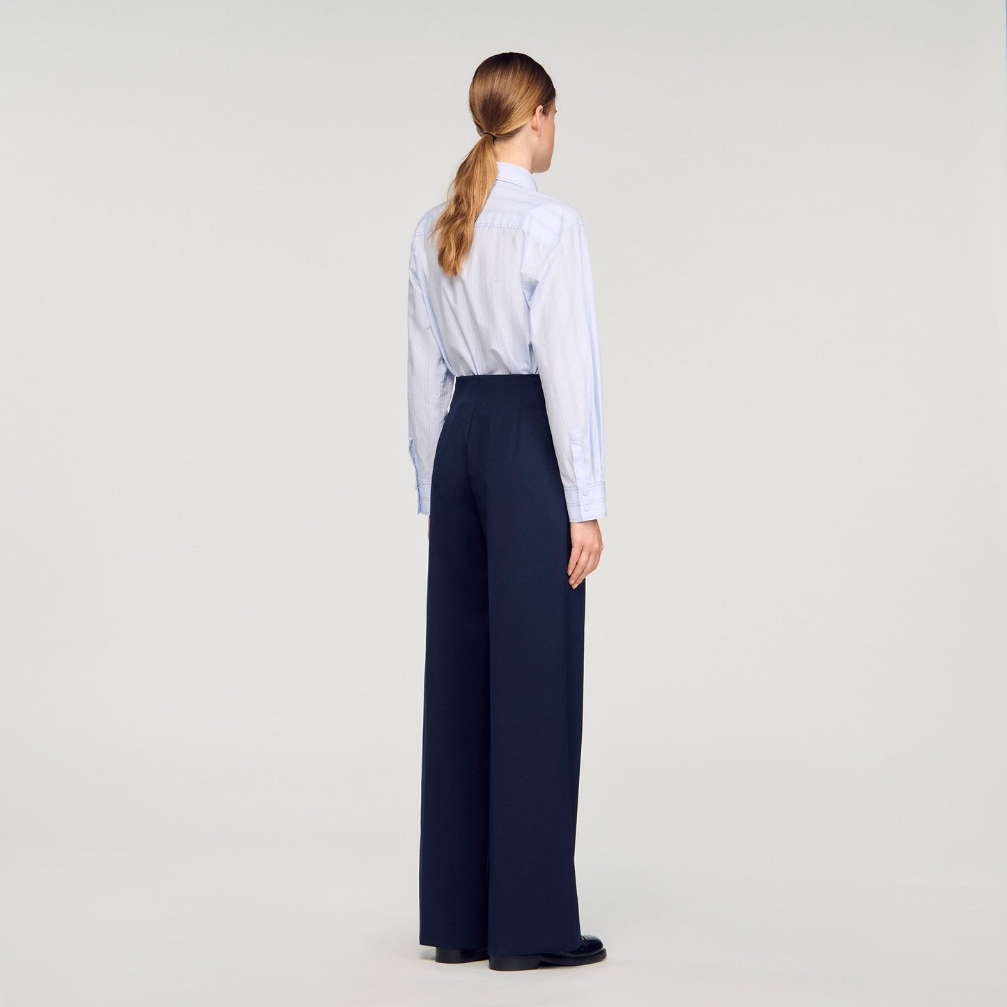 David Asymmetric Straight-Leg Trousers Navy Blue