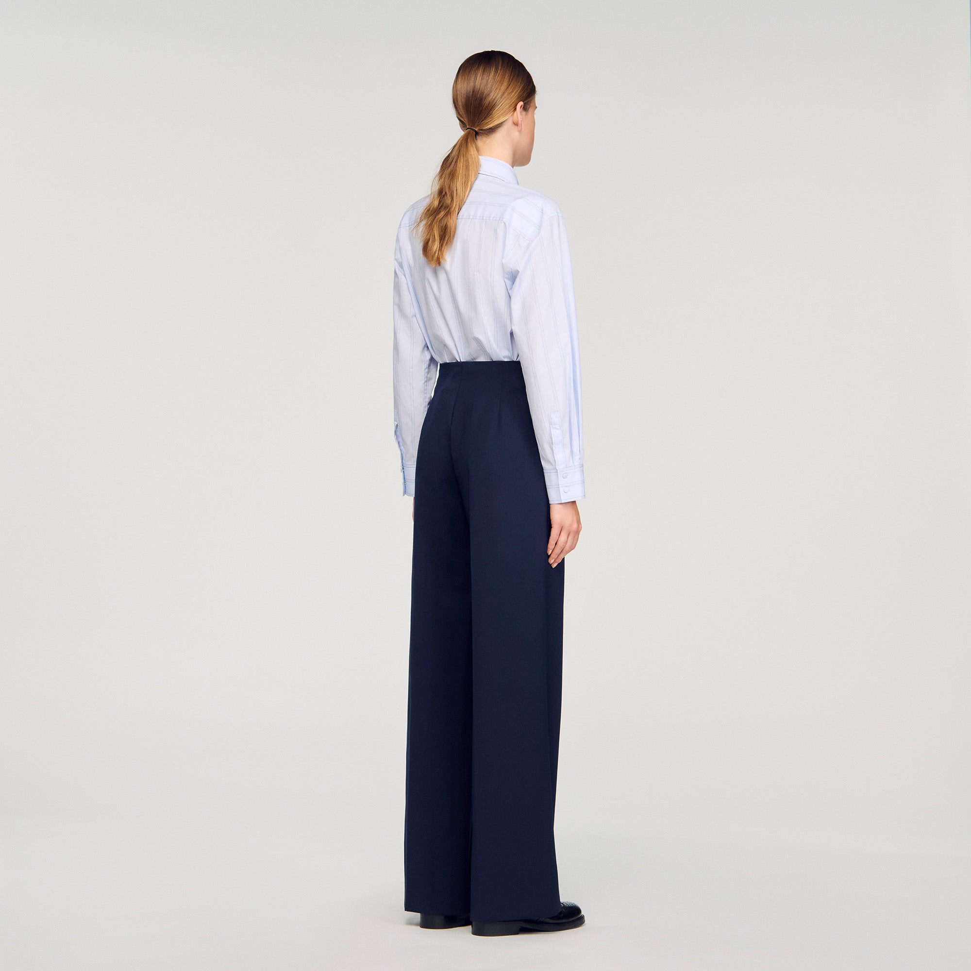 David Asymmetric Straight-Leg Trousers Navy Blue