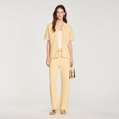 Lolame Rhinestone Knit Trousers Gold