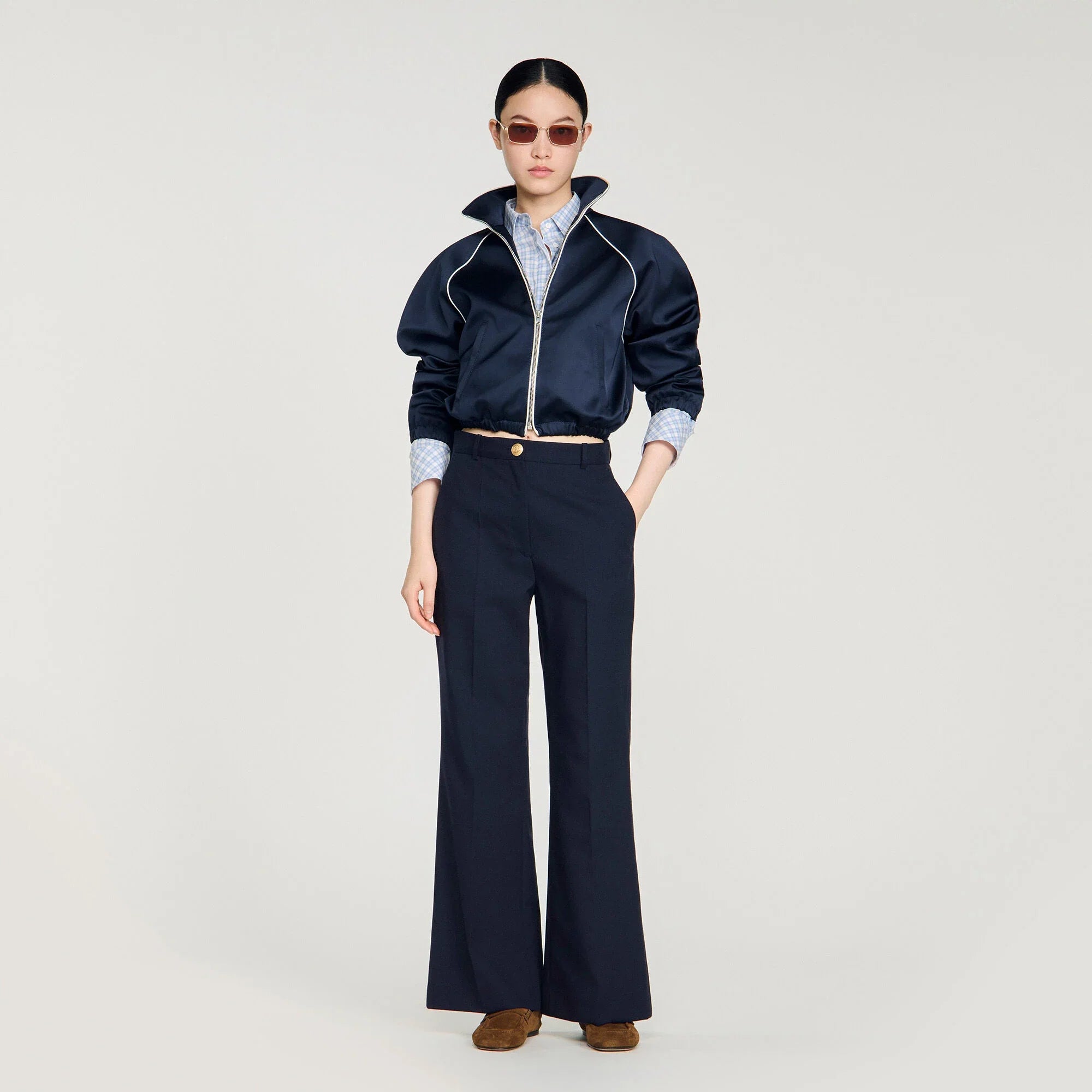 Lionel Wide-Leg Wool Trousers Navy Blue Lionel Wide-Leg Wool Trousers Navy Blue