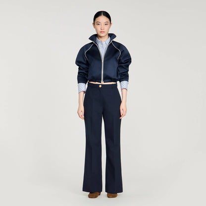 Lionel Wide-Leg Wool Trousers Navy Blue