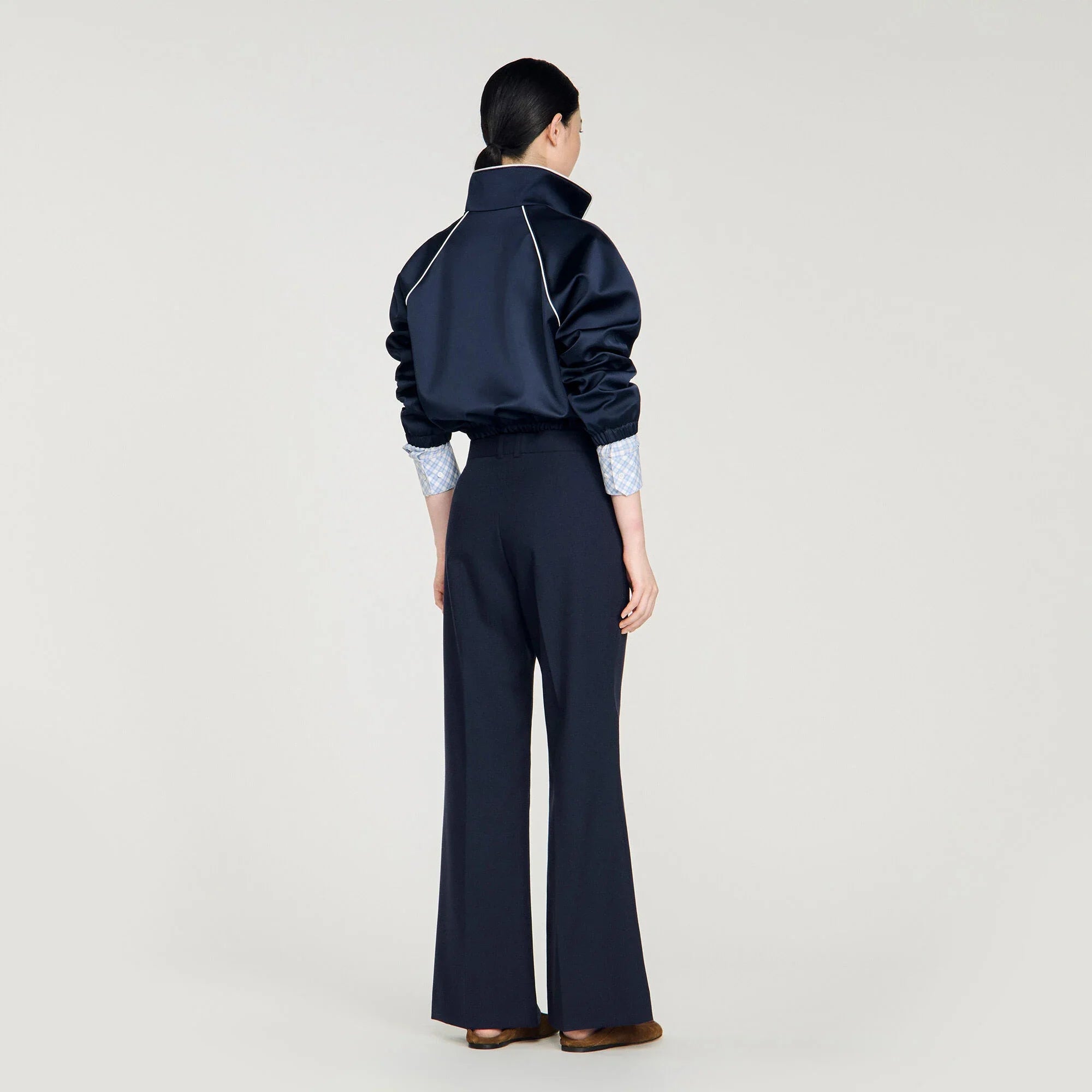 Lionel Wide-Leg Wool Trousers Navy Blue