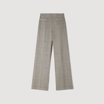 Leyo Wide-Leg Checked Wool Trousers Greige