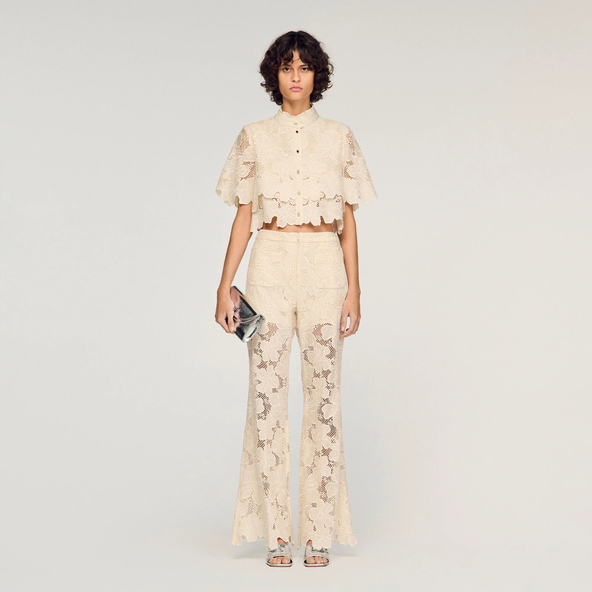 Amani Guipure Lace Trousers Ecru