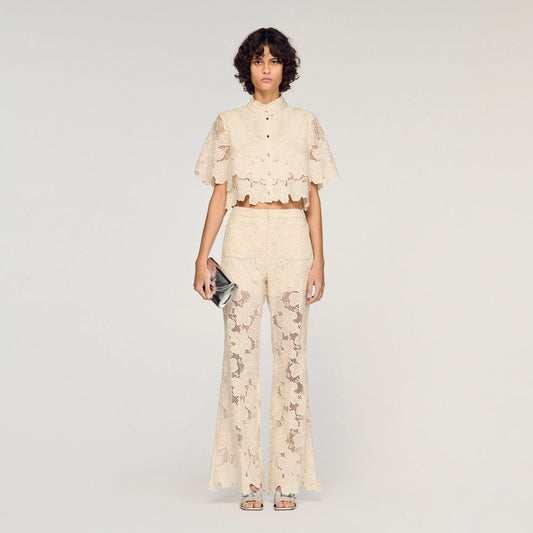 Amani Guipure Lace Trousers Ecru
