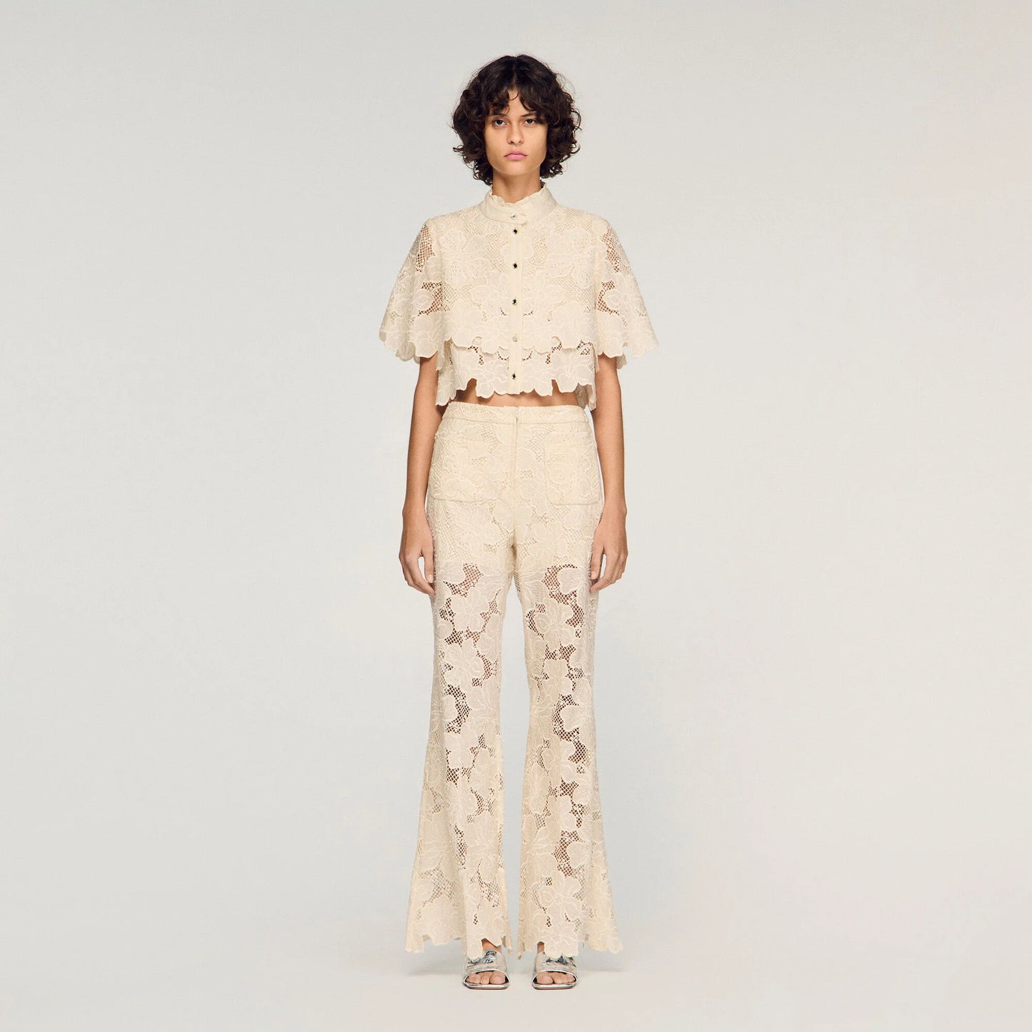 Amani Guipure Lace Trousers Ecru