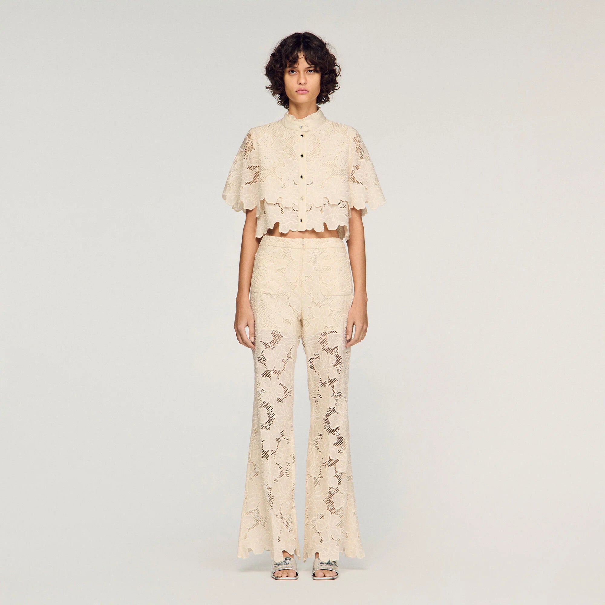 Amani Guipure Lace Trousers Ecru