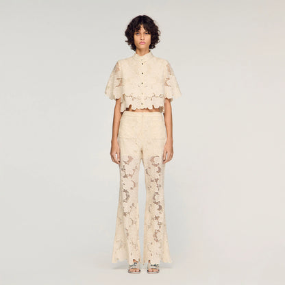 Amani Guipure Lace Trousers Ecru