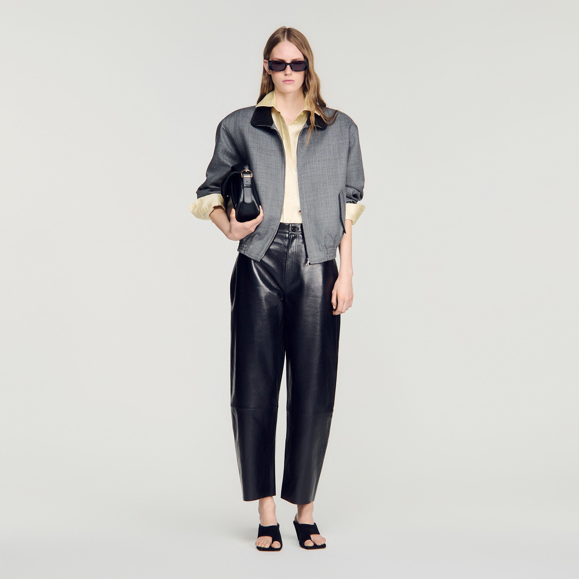 Neo Leather barrel-leg trousers Black