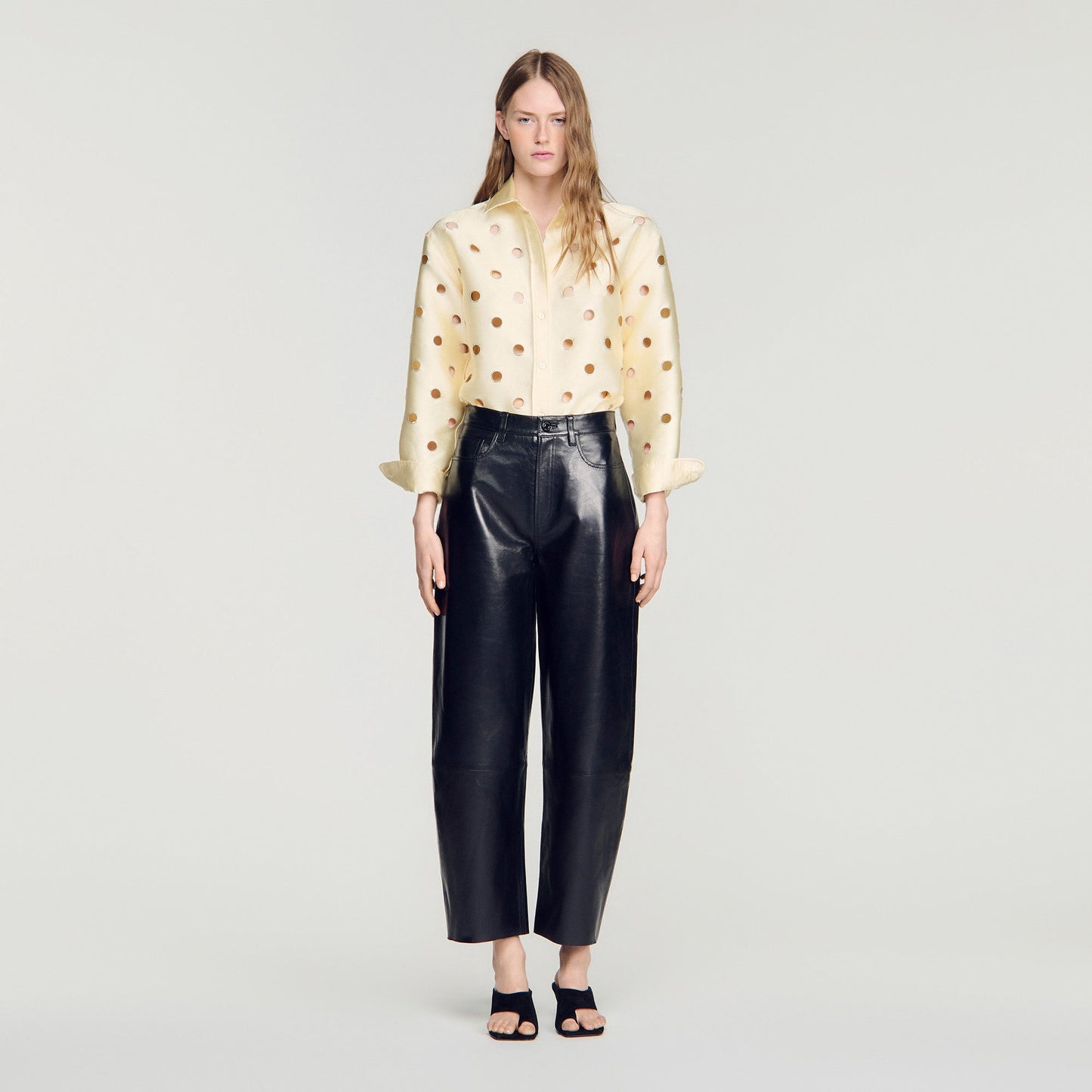 Neo Leather barrel-leg trousers Black