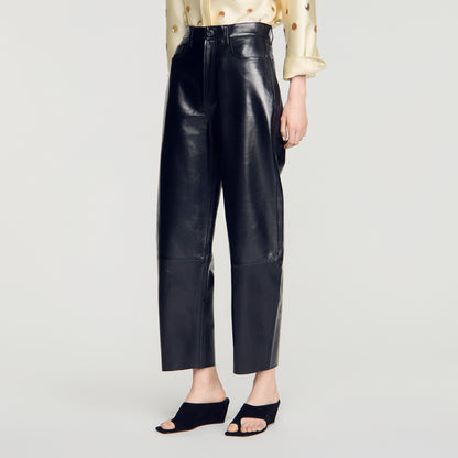Neo Leather barrel-leg trousers Black