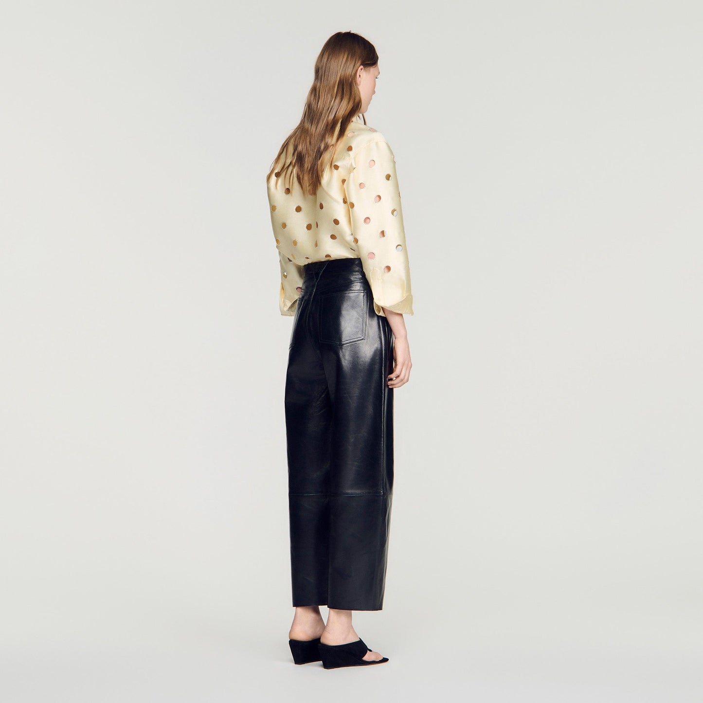 Neo Leather barrel-leg trousers Black