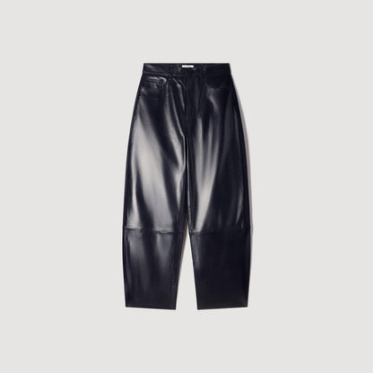 Neo Leather barrel-leg trousers Black