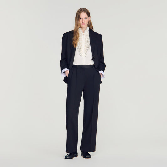 Azafrona Mixed-Material Satin Trousers Black