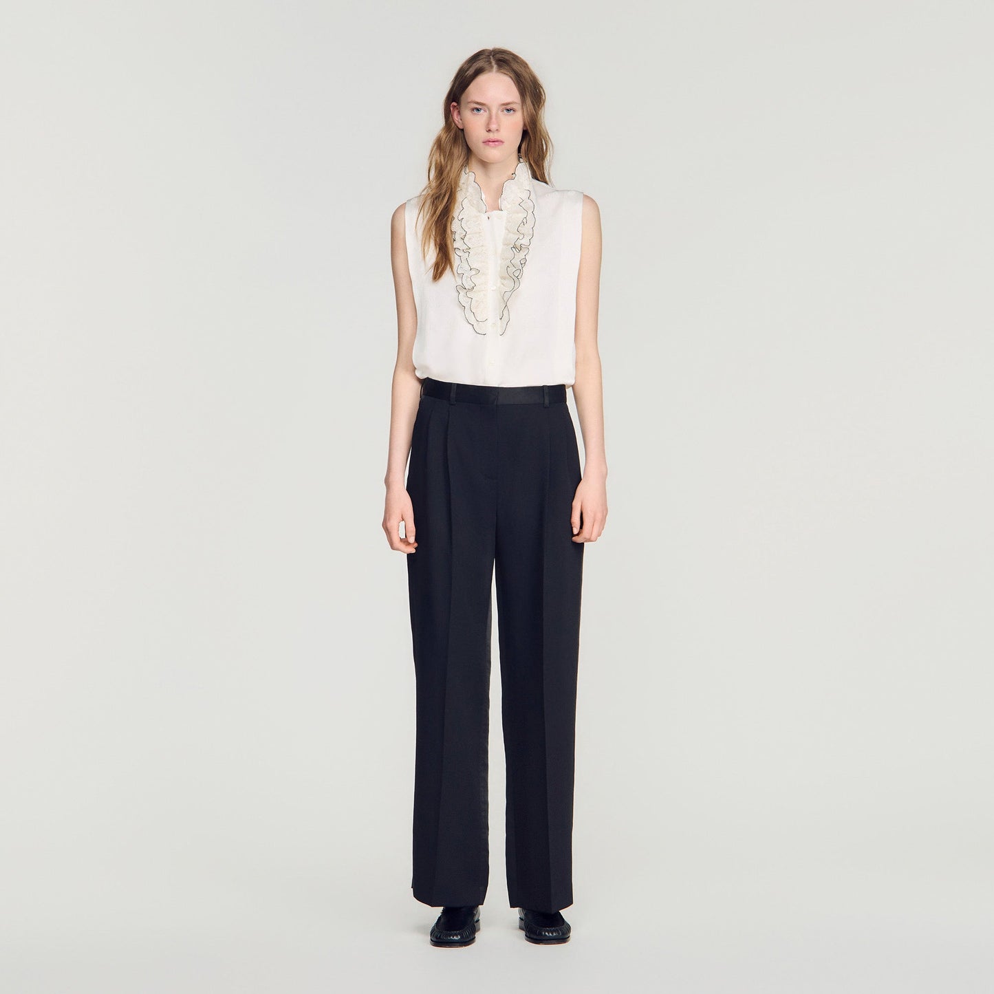 Azafrona Mixed-Material Satin Trousers Black